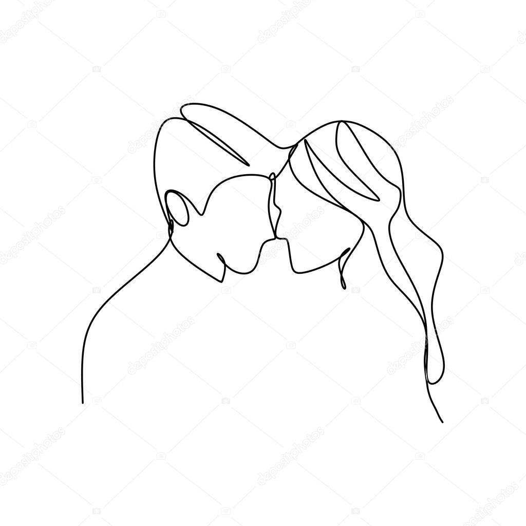 Cute valentine couple one continuous line art drawing vector illustration minimalism style