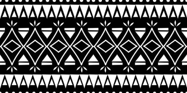 Siyah ve beyaz renklerle kabile etnik seamless modeli. Arka plan geleneksel sembolü moda tekstil baskı ve sarma için çizim.