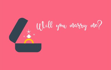 Evlilik teklifi vektör çizim aşk halkalı ve metin için banner kavramı.