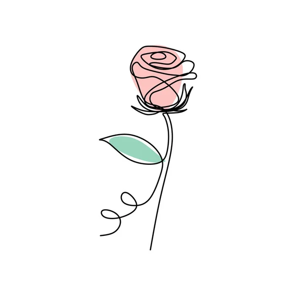 Dibujo Continuo Del Arte Línea Flor Rosa Que Florece Ilustración — Vector de stock