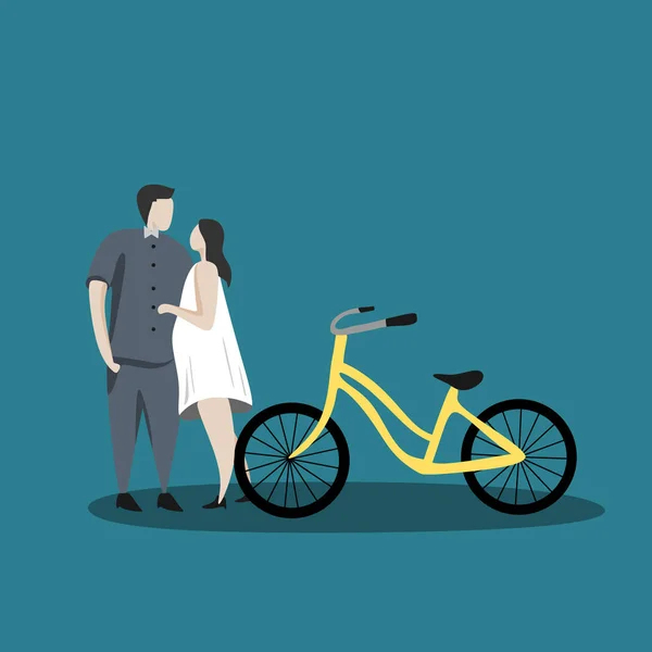 Pareja Enamorada Dibujos Animados Lindo Bicicleta Personaje Vector Ilustración — Vector de stock