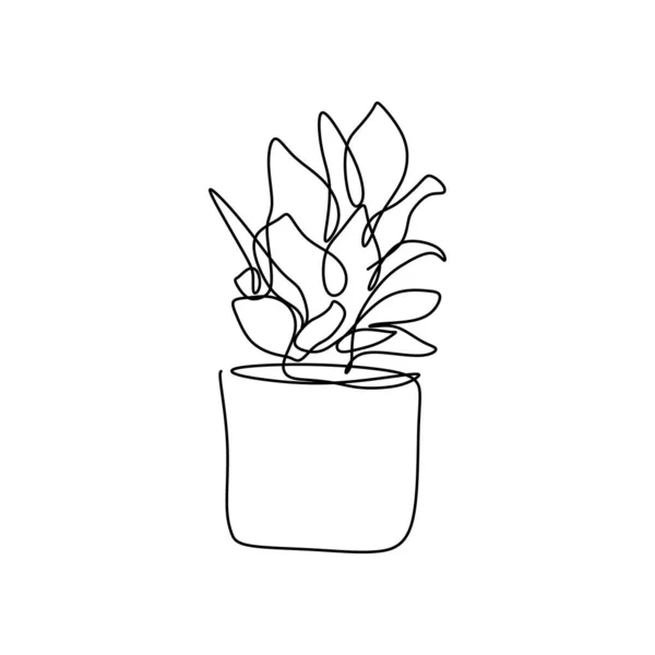 Plant Pot Een Lijntekening Vector Illustratie Continu Beroerte Minimalistisch Design — Stockvector