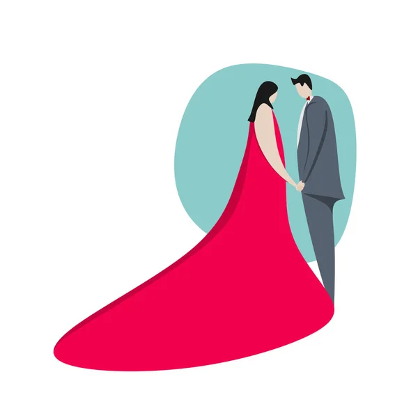 Cute Couple Love Cartoon Vector Illustration Romance Man Women Gown — Stock Vector