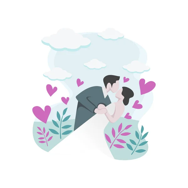 Casal Feliz Amor Com Desenho Bonito Dos Desenhos Animados Usando —  Vetores de Stock