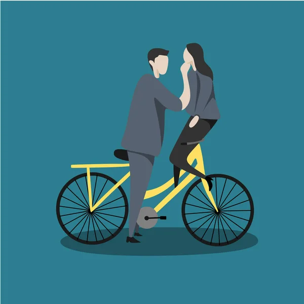 Pareja Enamorada Dibujos Animados Lindo Bicicleta Personaje Vector Ilustración — Vector de stock