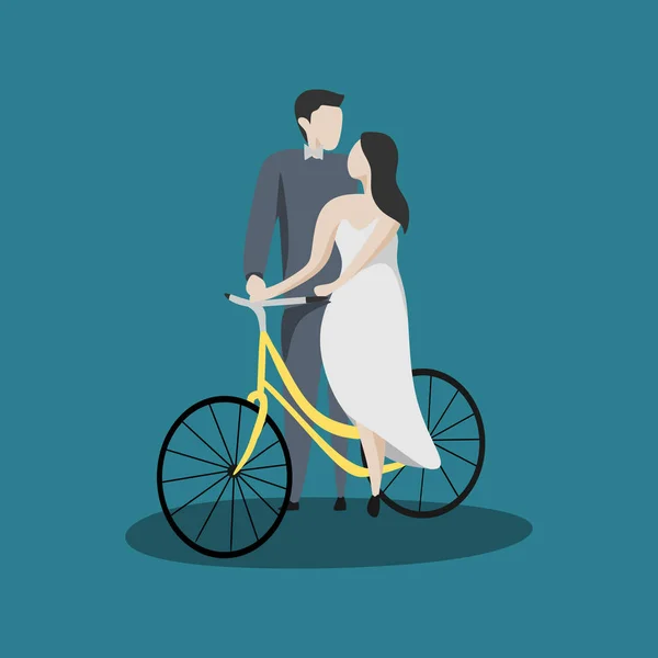 Pareja Enamorada Dibujos Animados Lindo Bicicleta Personaje Vector Ilustración — Vector de stock