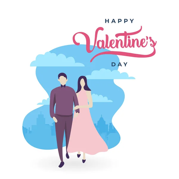Happy Valentine Day Card Design Cute Couple Love Vector Illustration — Stock Vector