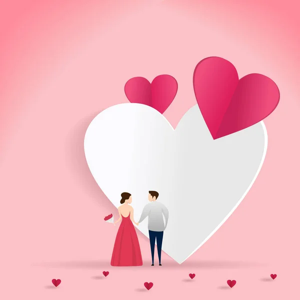 Couple Love Vector Illustration Valentine Day Card Banner Design Heart — Stock Vector