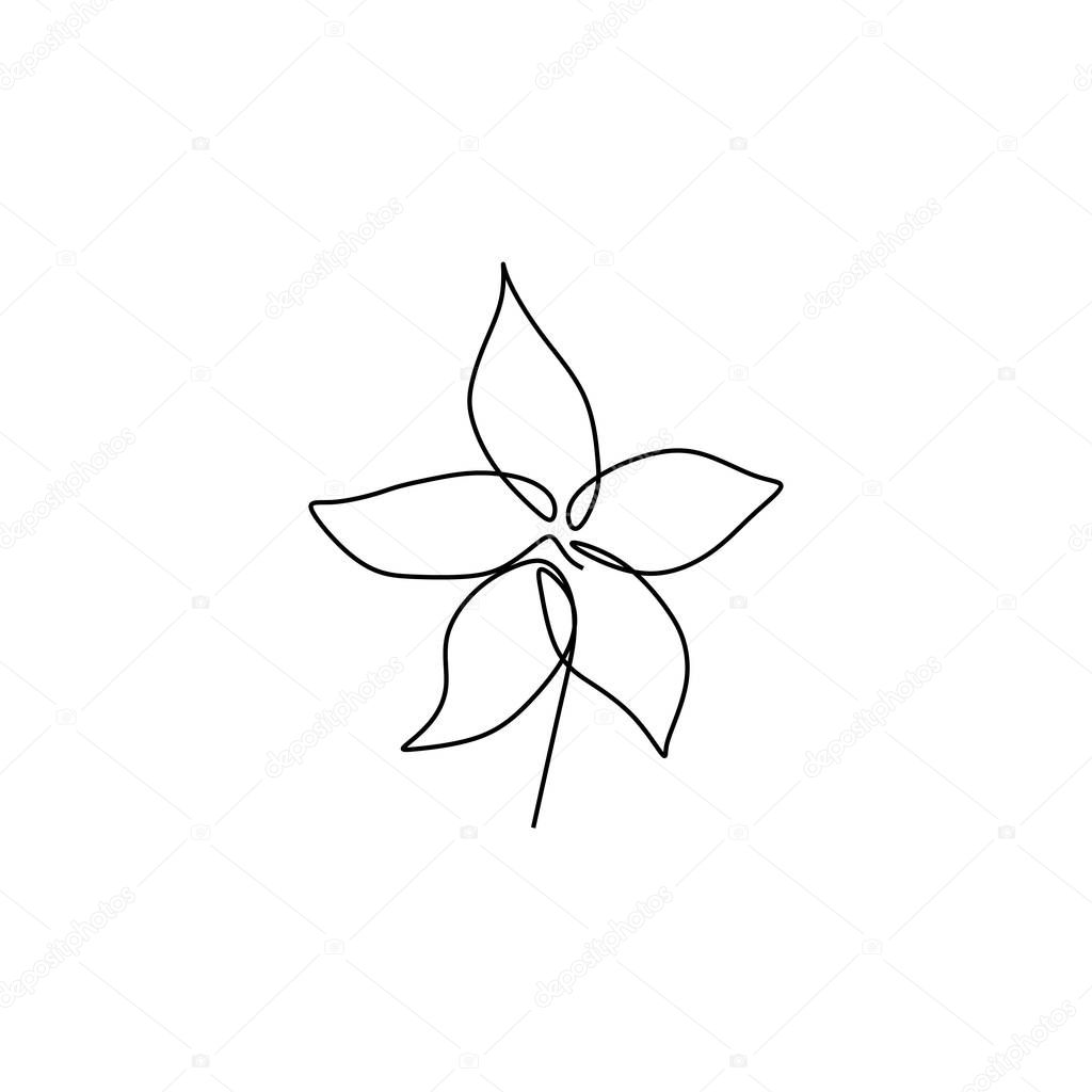Continuous line art drawing of minimal flower hand drawn vector illustration single one design