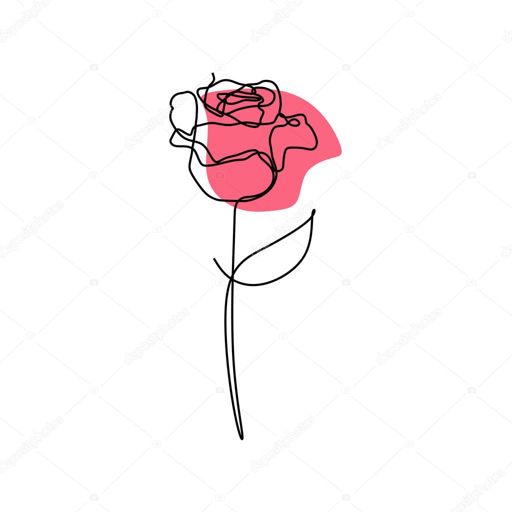 Continuous line art drawing of rose flower blooming minimalist design vector illustration