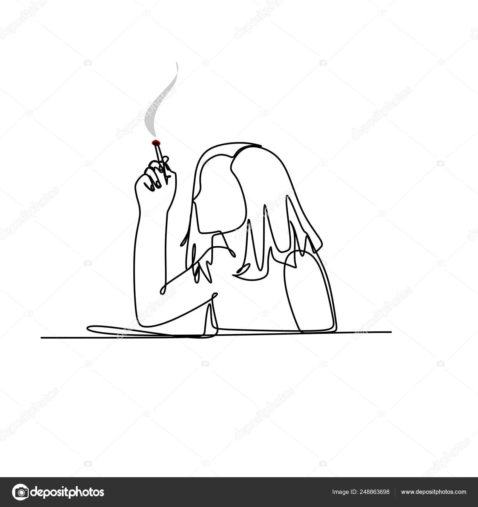 Continuous One Line Drawing Woman Smoking Stock Vector C Ngupakarti 248863698