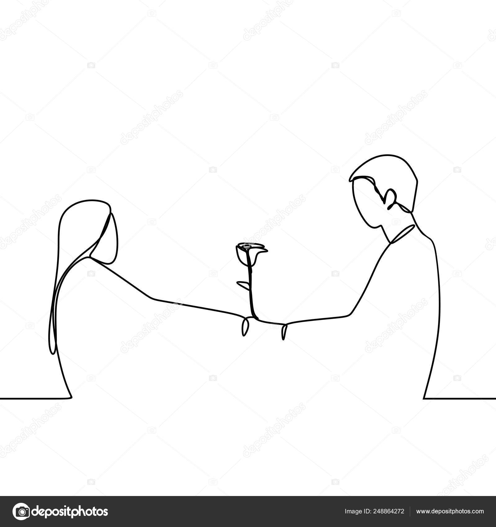 Concept Romantic Couple Love Continuous Line Drawing Vector