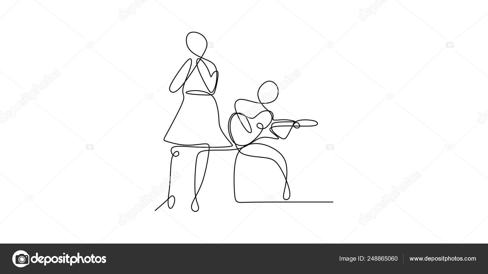 Drawing Of A Girl Singing Continuous Line Drawing Person