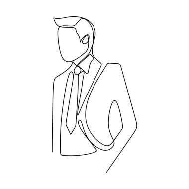 Bir kişi ile bir takım elbise sürekli çizgi sanat ünlü iş adamı ayakta poz başarı kavramı resim