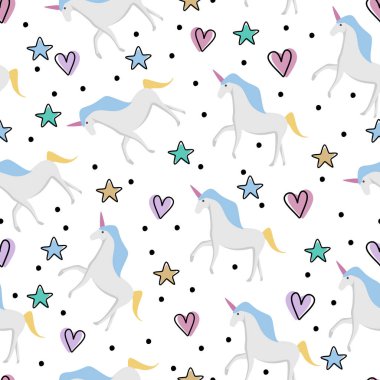 Şirin tek boynuzlu at seamless modeli bebek şirin vektör çizim çocuklar ve çocuk moda Tekstil baskı için hazır için.
