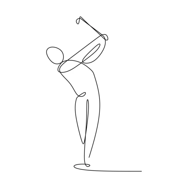 Kontinuierliche Linienzeichnung Einer Person Beim Golfsport — Stockvektor