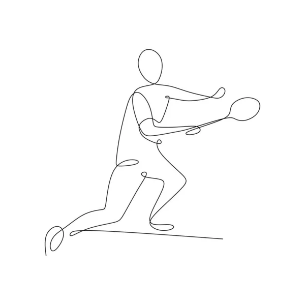 Línea Continua Dibujo Hombre Jugando Bádminton Deporte Juego — Vector de stock