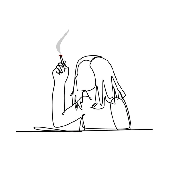 Dibujo Continuo Una Línea Una Mujer Fumando — Vector de stock