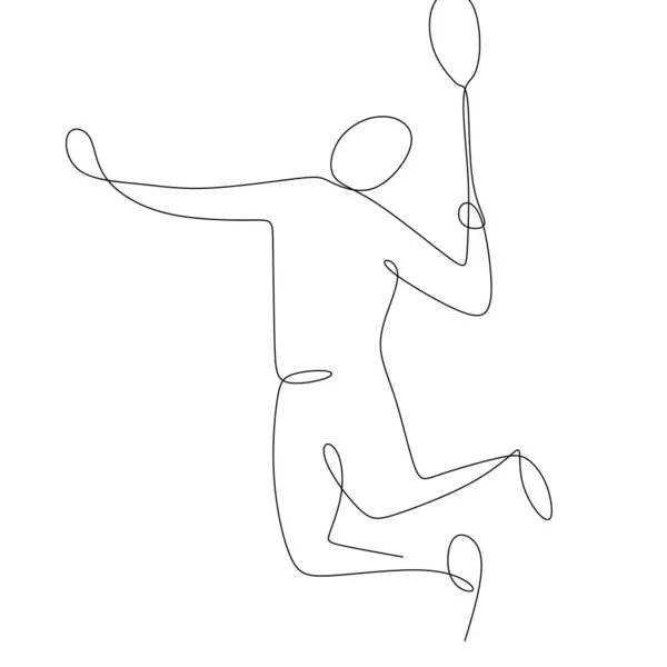 Desenho Linha Contínua Uma Pessoa Que Joga Badminton Jogo Desporto — Vetor de Stock