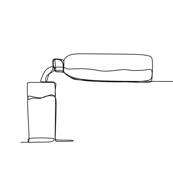 Desenho Uma Única Linha Par Design Minimalista Garrafas Bebida Recipiente — Vetor de Stock