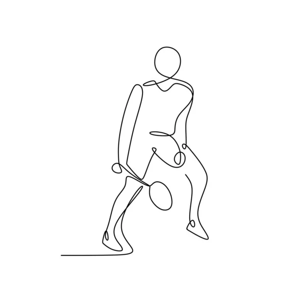 Непрерывный Рисунок Линии Человека Играющего Бадминтон — стоковый вектор