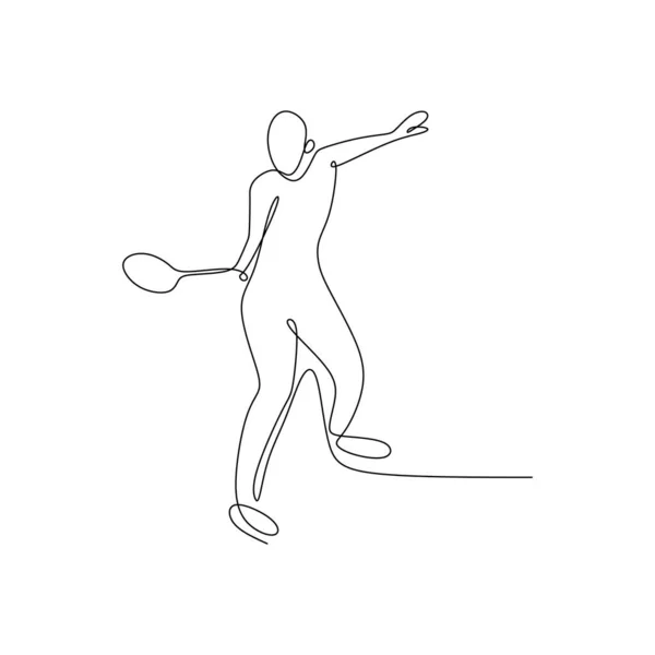 Непрерывный Рисунок Линии Человека Играющего Бадминтон — стоковый вектор