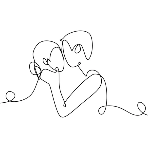 Couple Amoureux Avec Dessin Continu Une Ligne Illustration Vectorielle — Image vectorielle