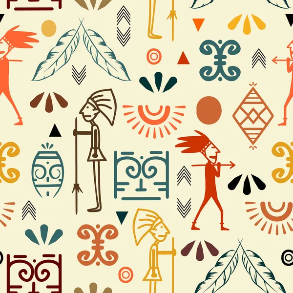 Ancien Motif Sans Couture Maya Avec Symbole Ethnique Dessiné Main — Image vectorielle