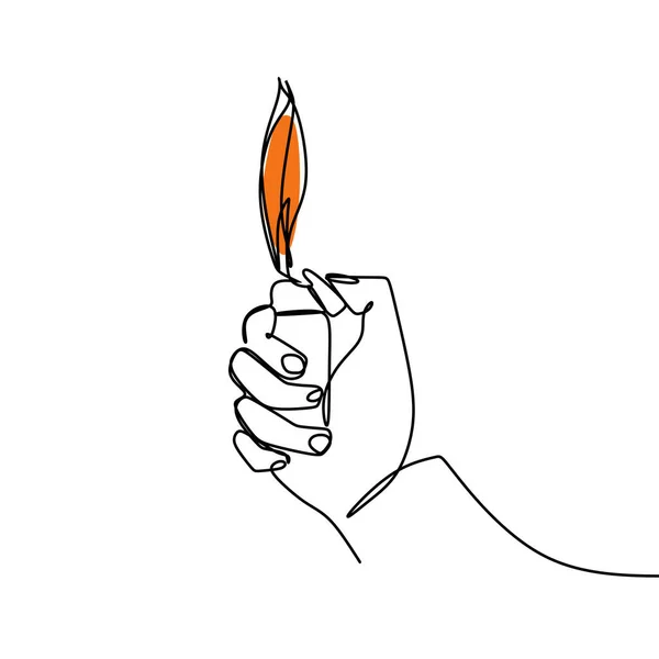 つの手の つの連続ライン照明火災ベクトル図を得るに一致 — ストックベクタ
