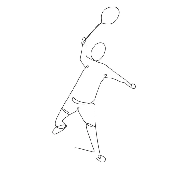 Línea Continua Dibujo Una Persona Que Juega Bádminton Deporte Juego — Vector de stock