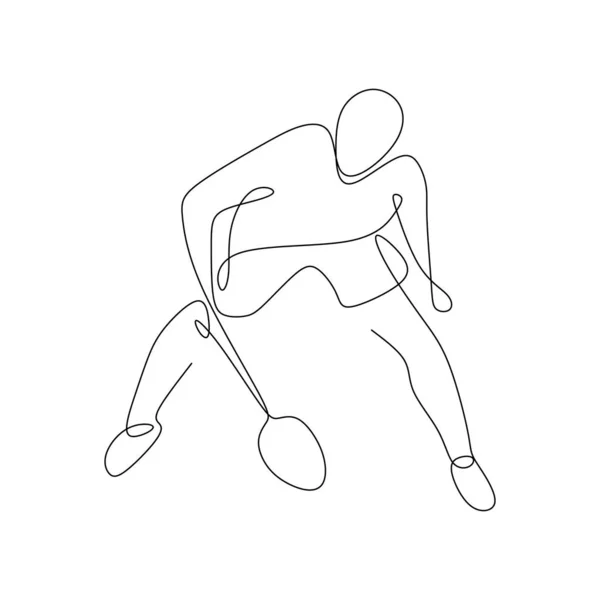 Kontinuální Perokresba Chlapa Hrát Badminton — Stockový vektor