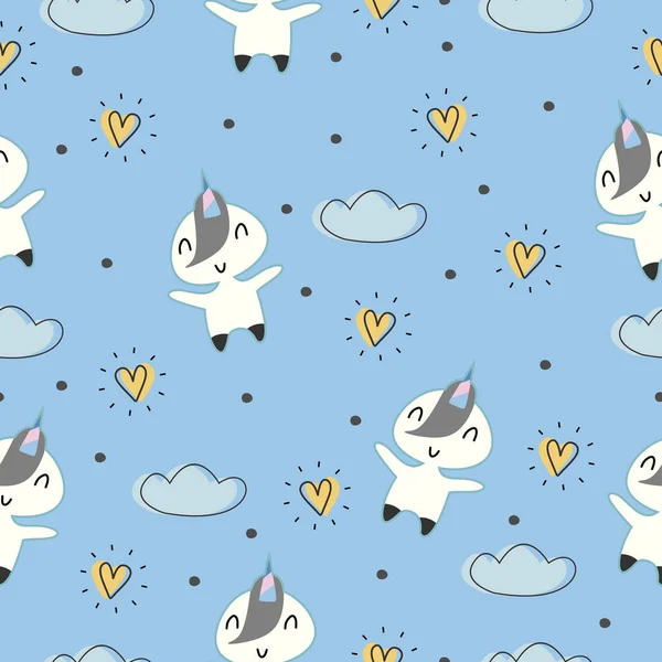 Tek boynuzlu at bebek ve çocuk moda Tekstil baskı için seamless modeli. Komik an giyim ve battaniye için iyi.