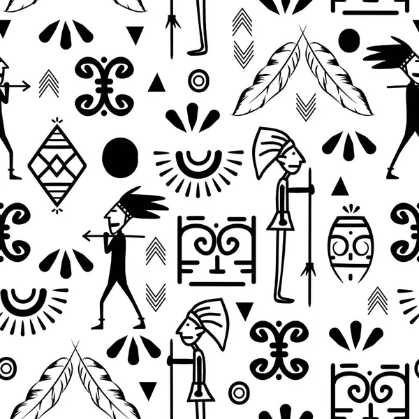 Uraltes Maya Stammesmuster Mit Nahtlosem Schwarz Weiß Farbvektorbild Für Textildruck — Stockvektor