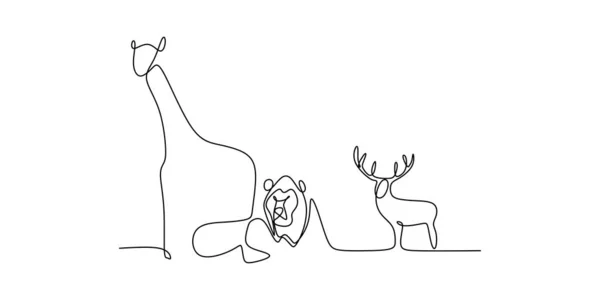 ライオン キリンのベクトル図の動物動物園連続線の描画 — ストックベクタ