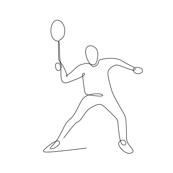 Desenho Linha Contínua Uma Pessoa Que Joga Badminton Jogo Desporto —  Vetores de Stock