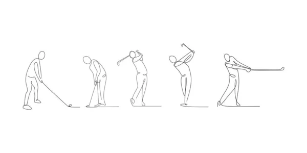 Linha Contínua Desenho Conjunto Jogador Golfe Com Tema Jogo Esporte —  Vetores de Stock