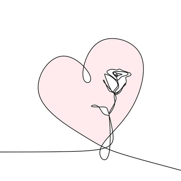 Ligne Continue Dessin Vecteur Rose Fleur Romantique Symbole Minimaliste Fond — Image vectorielle