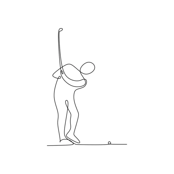 Disegno Linea Continua Del Giocatore Golf Tirare Palla — Vettoriale Stock