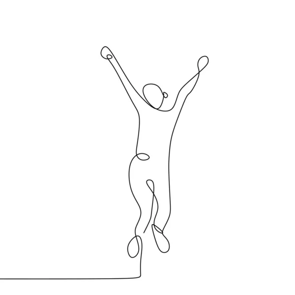 Desenho Linha Contínua Pessoa Feliz Levantando Suas Mãos Ilustração Vetorial — Vetor de Stock