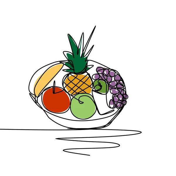 Verdure Disegno Linea Continua Illustrazione Vettoriale Concetto Banana Mela Ananas — Vettoriale Stock