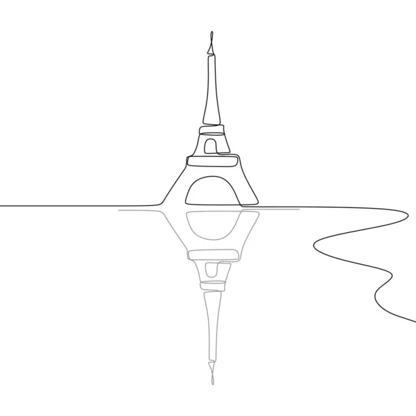 Eiffel Tower Black White Single One Line Drawing Vector Illustration — Stock Vector