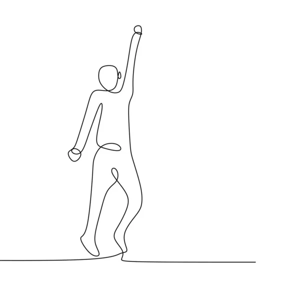 Kontinuerlig Linje Ritning Glad Kille Stiger Hans Hand Vektorillustration — Stock vektor
