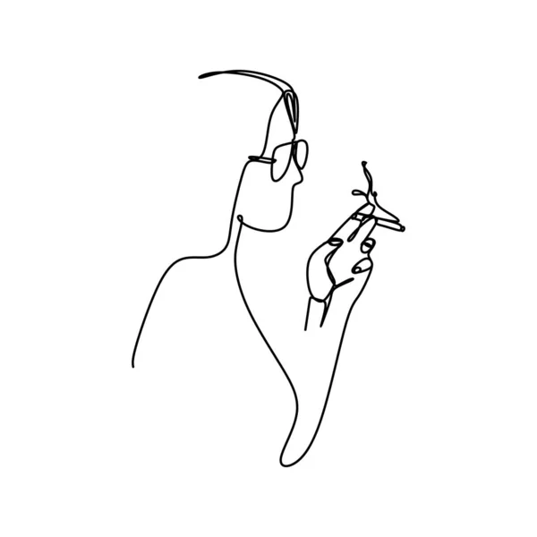 Desenho Contínuo Uma Linha Uma Mulher Fumando Parece Atraente Ilustração — Vetor de Stock