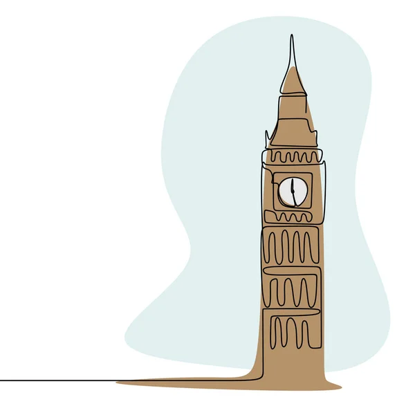 London City Westminster Big Ben Óratorony Folyamatos Vonalas Rajz Minimalista — Stock Vector