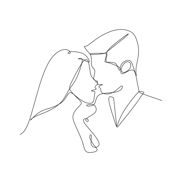 Couple Amoureux Avec Dessin Continu Une Ligne Illustration Vectorielle — Image vectorielle