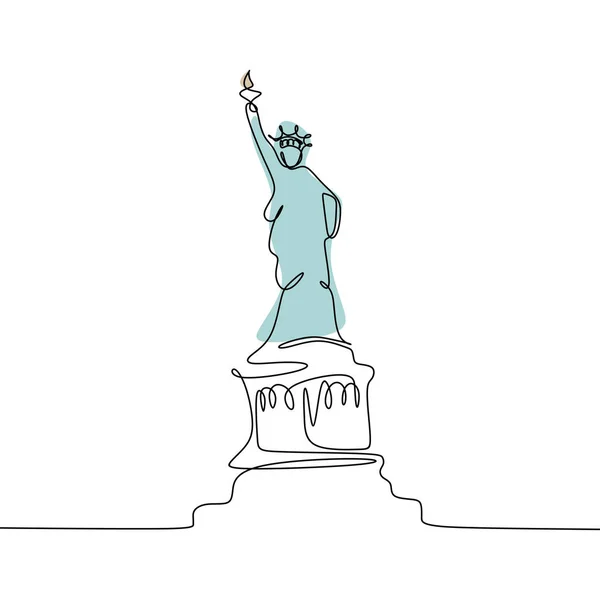 Statua Wolności Ciągłego Ilustracji Wektorowych Jedna Linia Białym Tle — Wektor stockowy