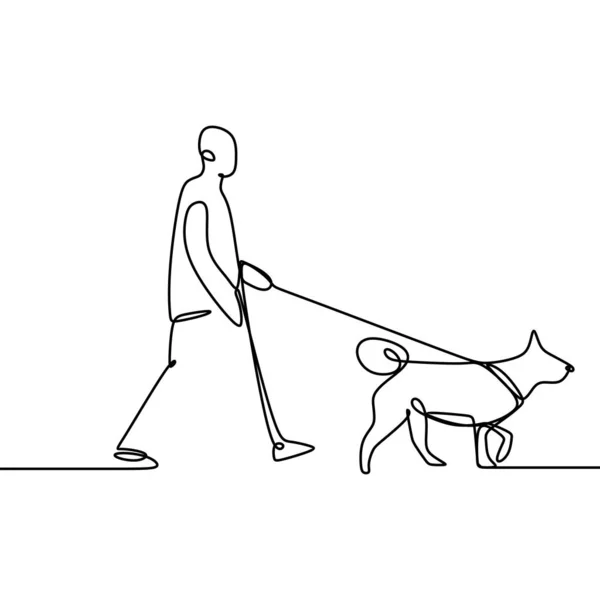 Συνεχής Γραμμή Ένα Πρόσωπο Είναι Περπάτημα Ένα Σκυλί — Διανυσματικό Αρχείο