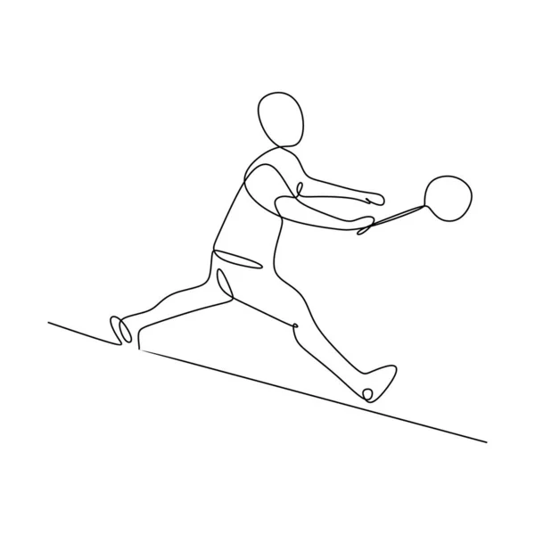 Безперервний Малюнок Лінії Людини Яка Грає Спортивну Гру Бадмінтону — стоковий вектор