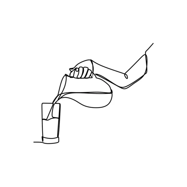 连续的线艺术画一只手倾吐水入玻璃向量例证 — 图库矢量图片