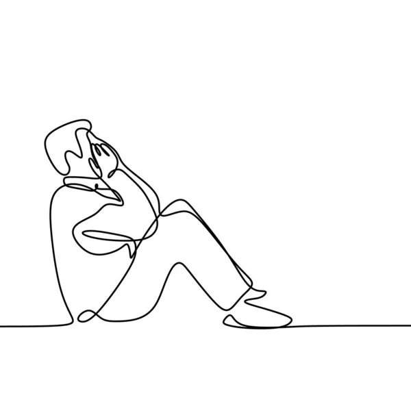 Печальный Человек Чувствует Депрессию Непрерывной Линии Рисунок Векторной Иллюстрации — стоковый вектор
